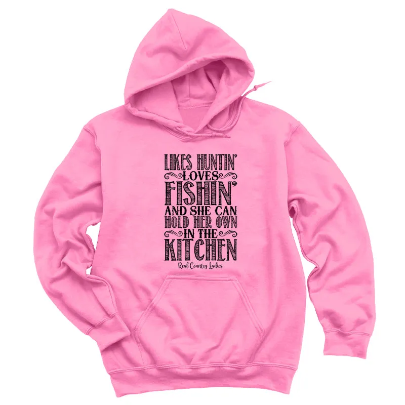 Likes Huntin' Loves Fishin' Black Print Hoodies & Long Sleeves