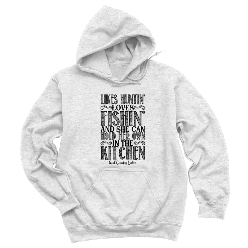 Likes Huntin' Loves Fishin' Black Print Hoodies & Long Sleeves