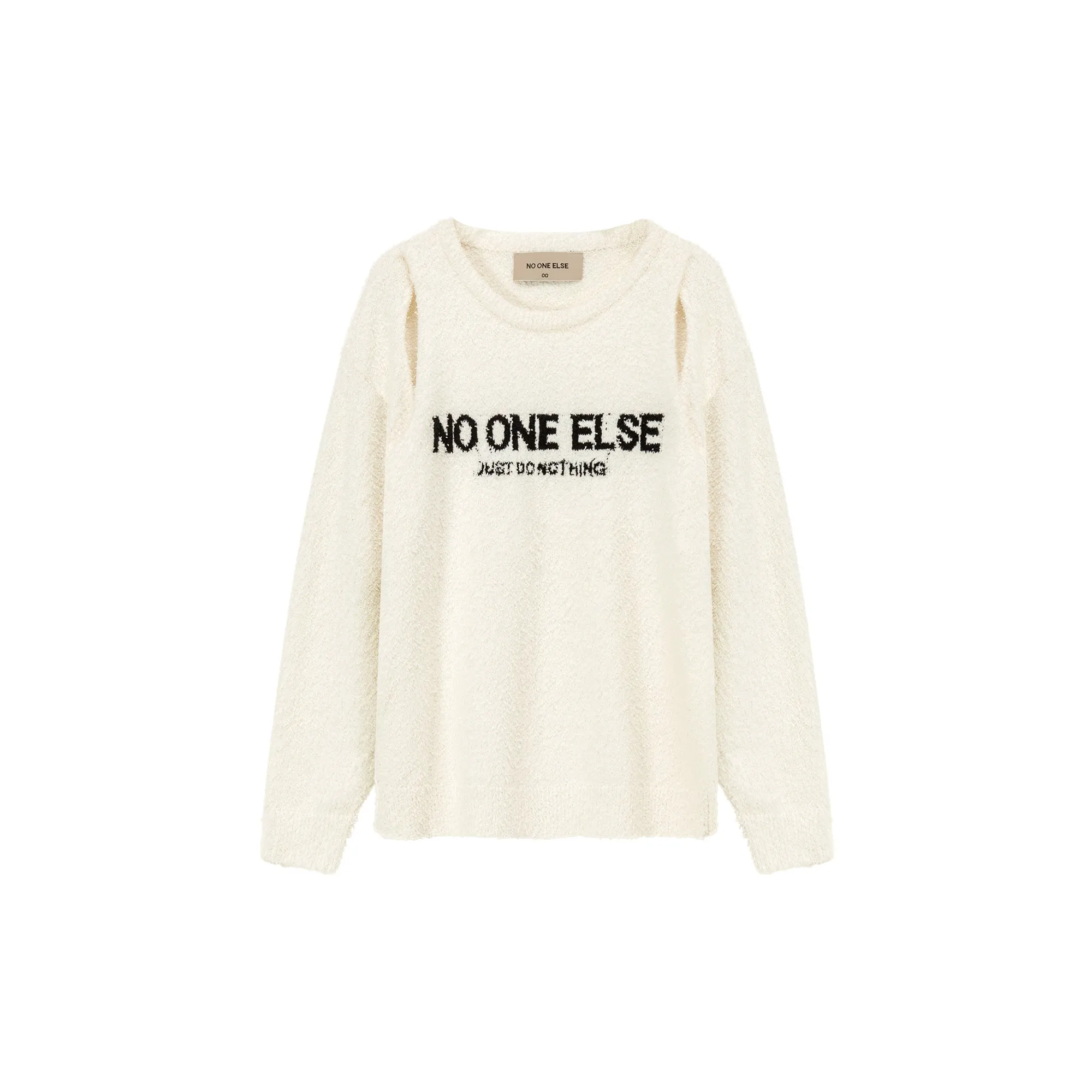 Logo Shoulder Split Loose Knit Sweater