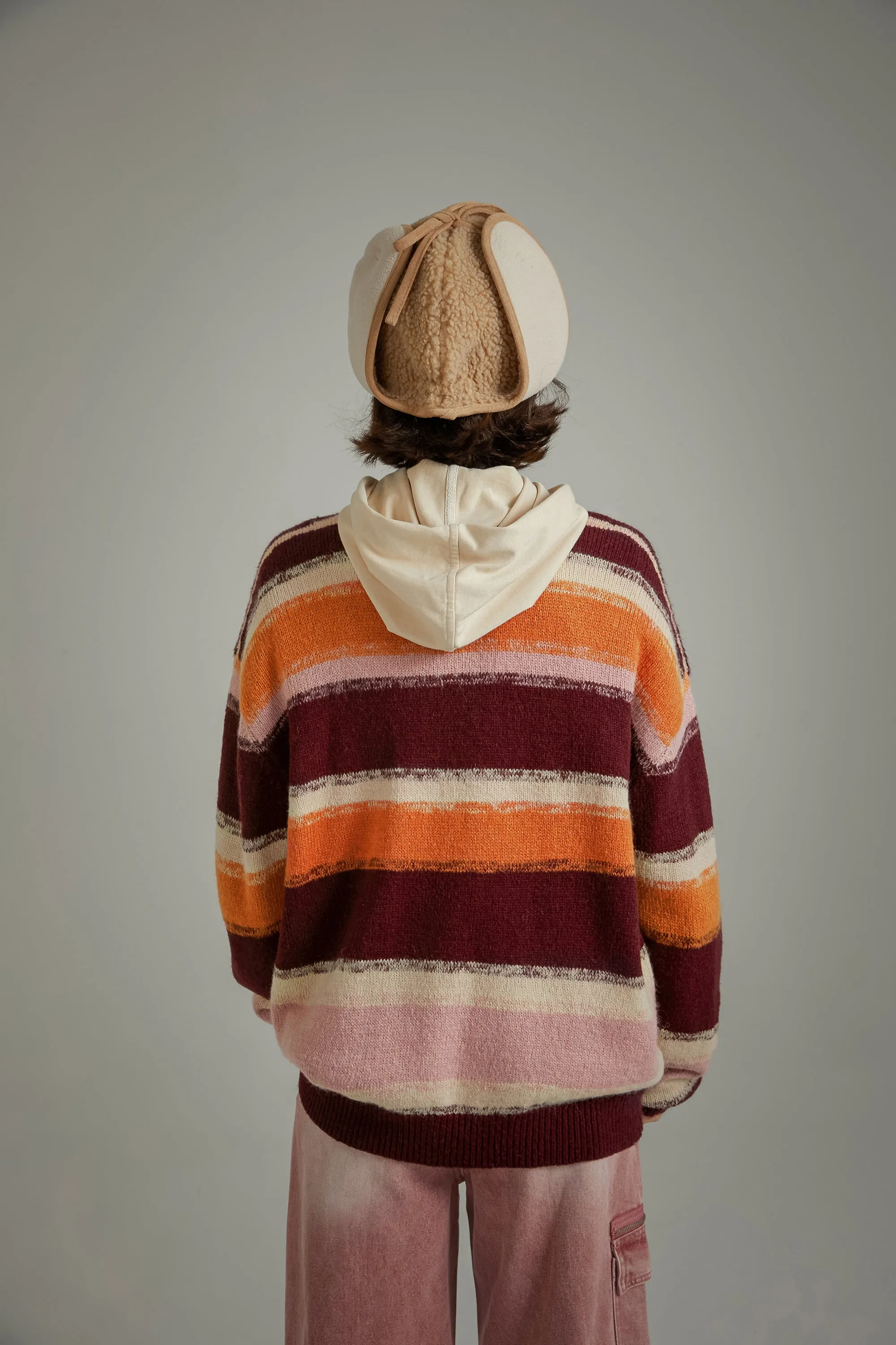 Logo Striped Loose Knit Sweater