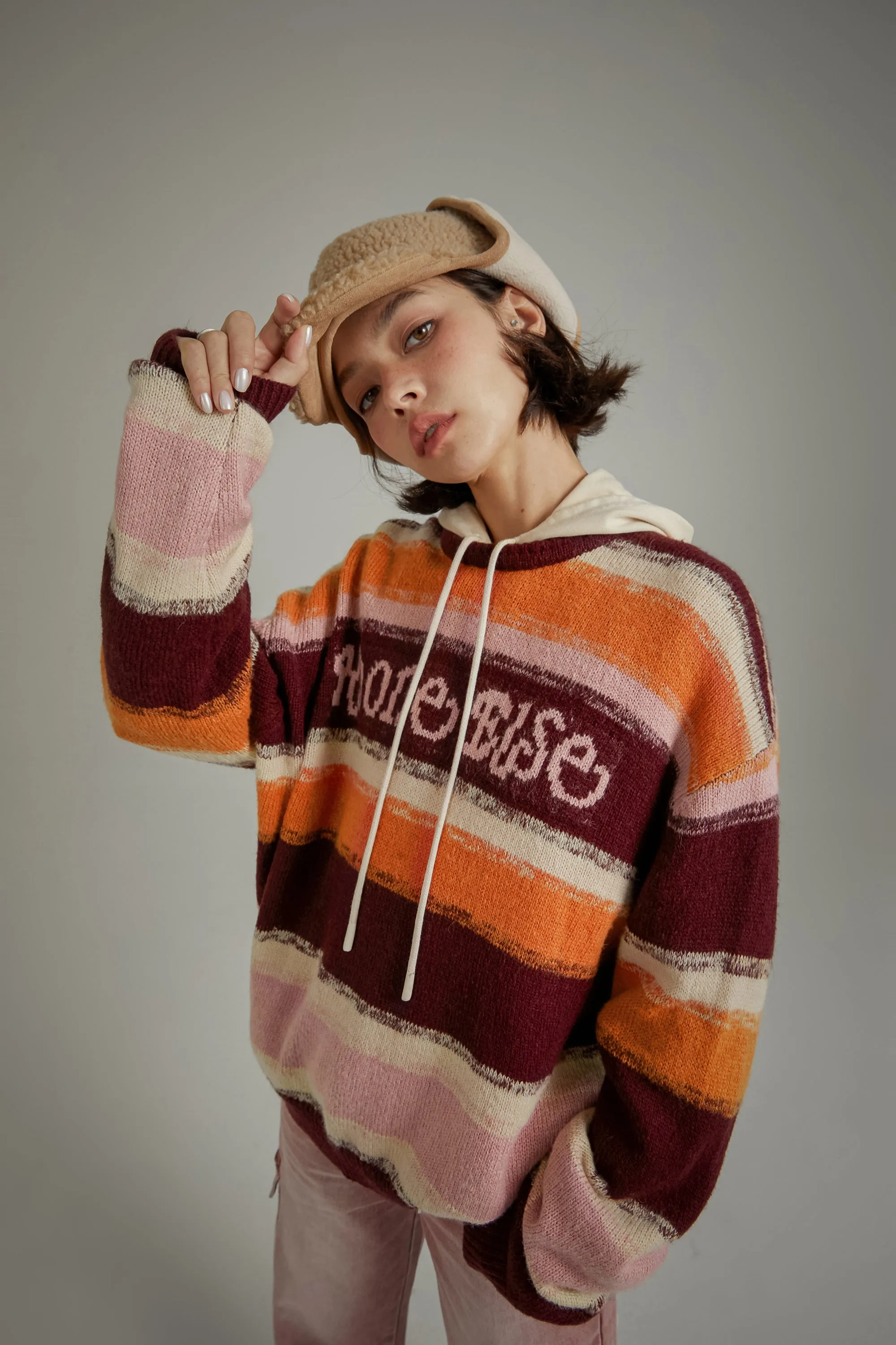 Logo Striped Loose Knit Sweater