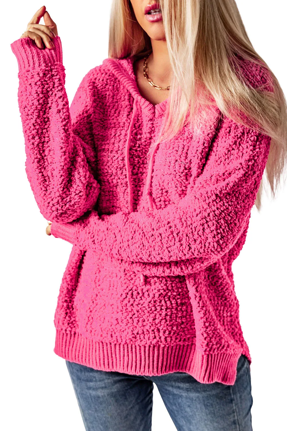 Loose Textured Hooded Sweater