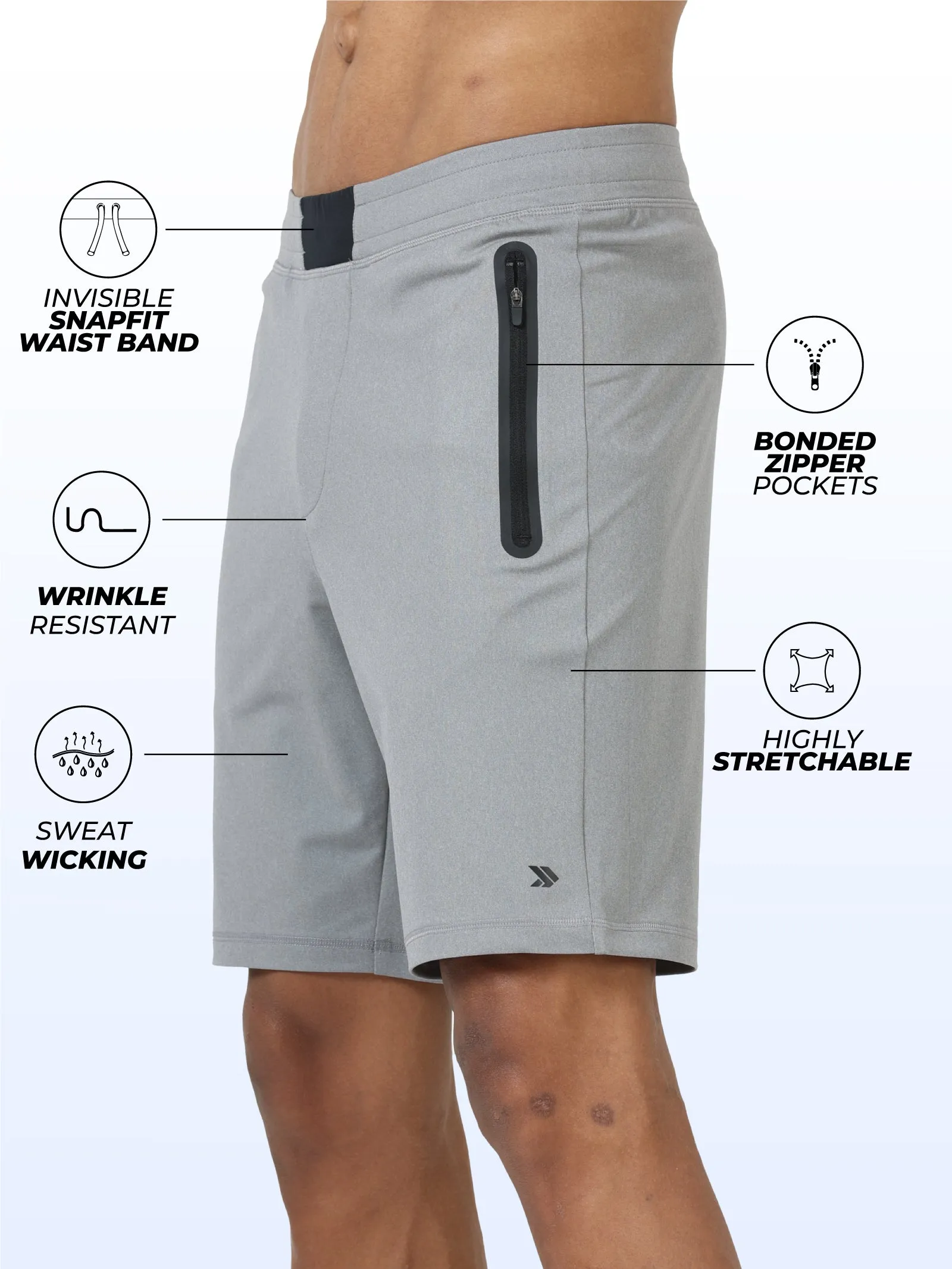 Men's Active Gym Shorts with Bonded  Zipper Pocket