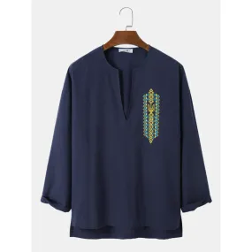 Mens Ethnic Embroidered Dark V Designed Long Sleeve Shirts