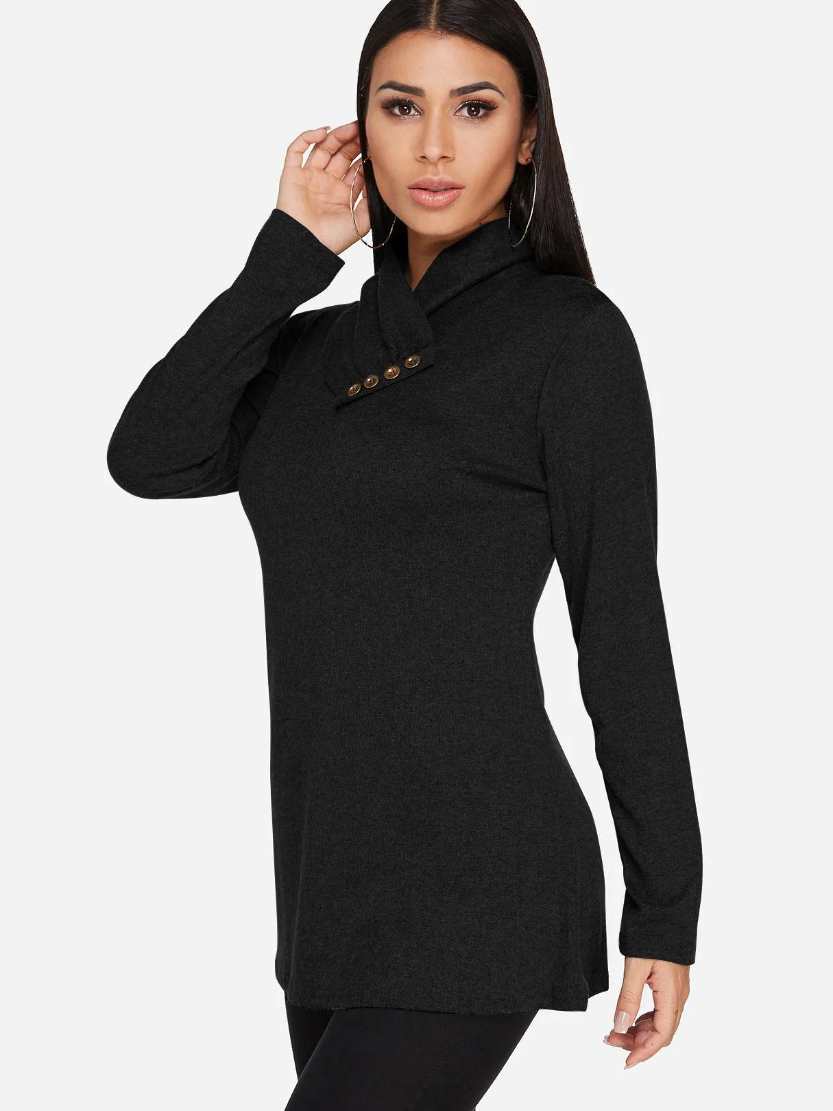 OEM ODM Drape Sagging Plain Long Sleeve Black T-Shirts