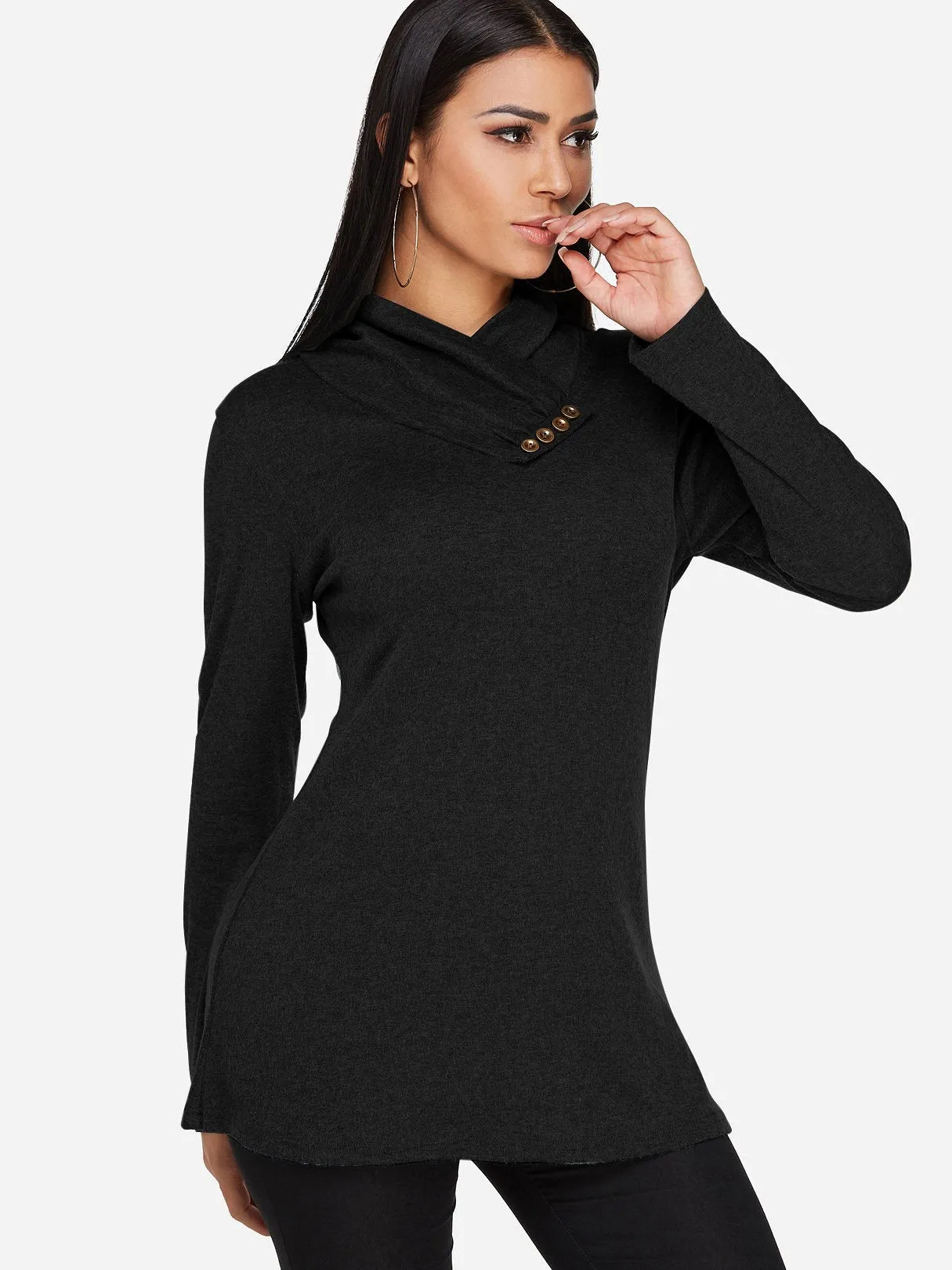 OEM ODM Drape Sagging Plain Long Sleeve Black T-Shirts