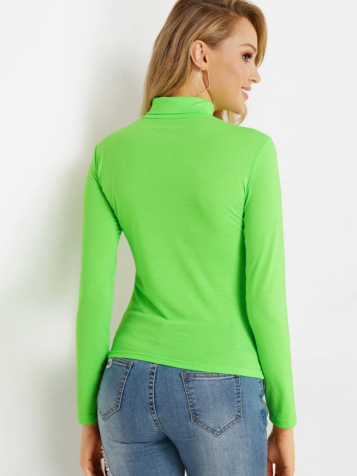 OEM ODM High Neck Plain Long Sleeve Green T-Shirts