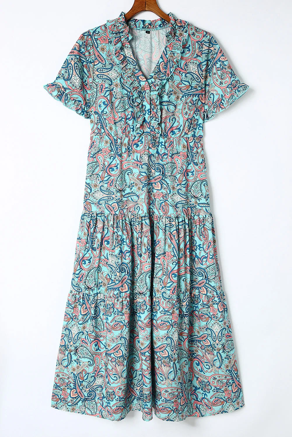 Paisley Print Boho Holiday Ruffle Tiered Maxi Dress