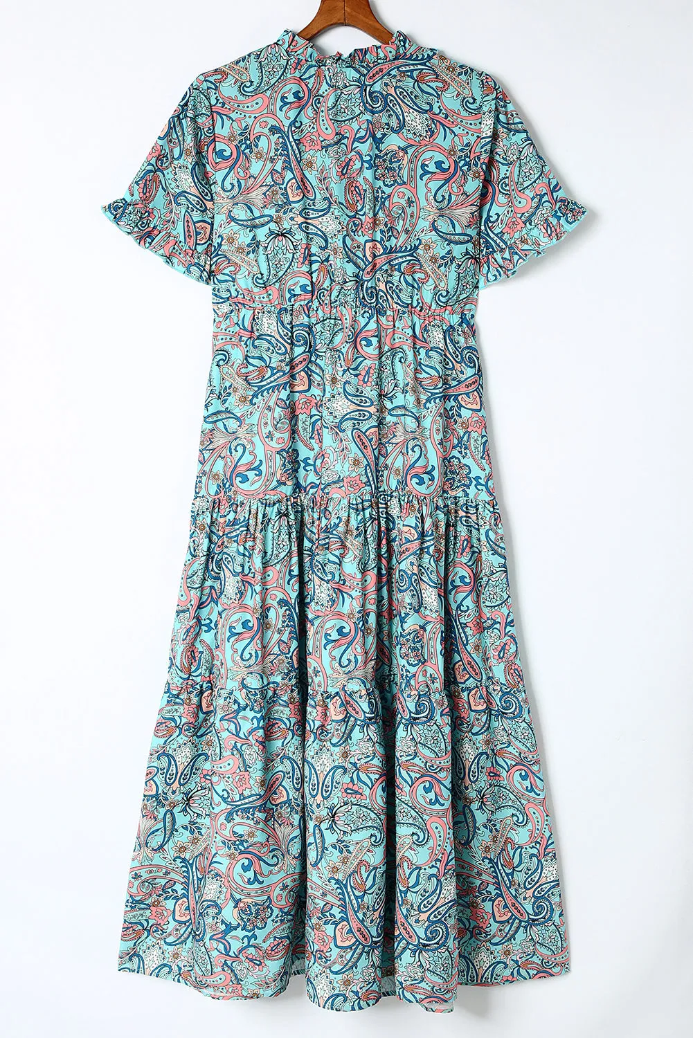 Paisley Print Boho Holiday Ruffle Tiered Maxi Dress