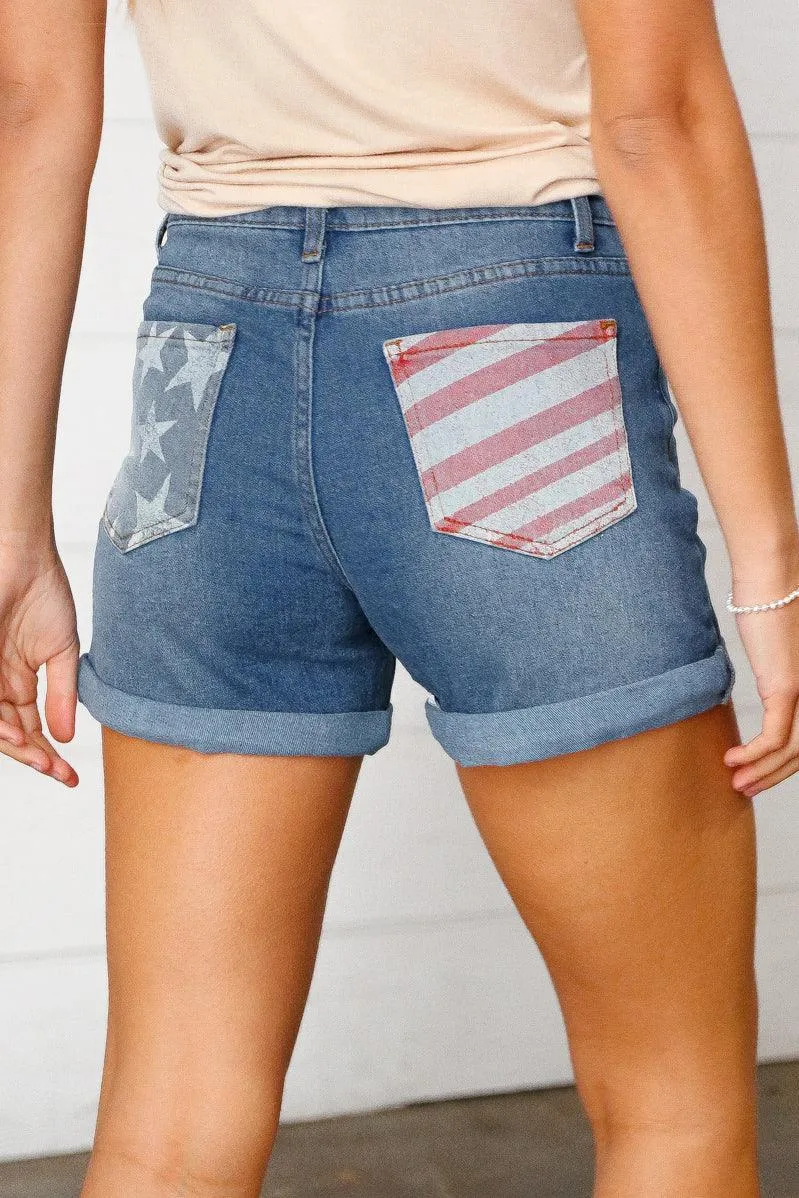 Patriotic Stars and Stripes Cuffed Shorts