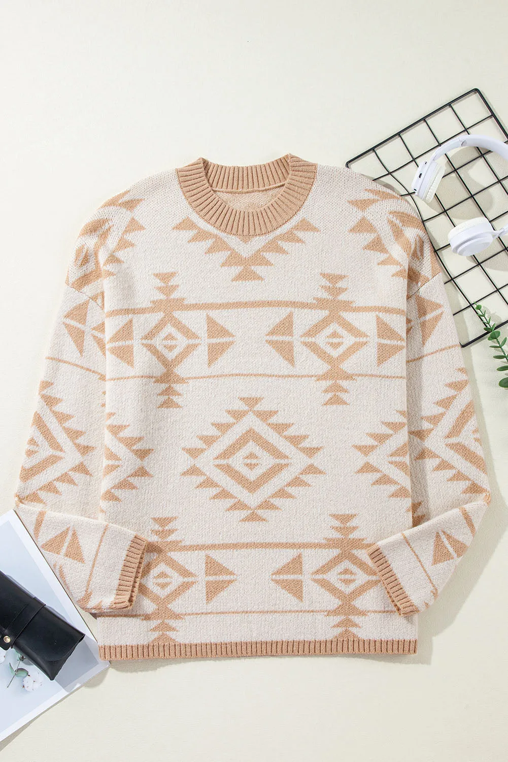 Plus Size Western Aztec Loose Sweater