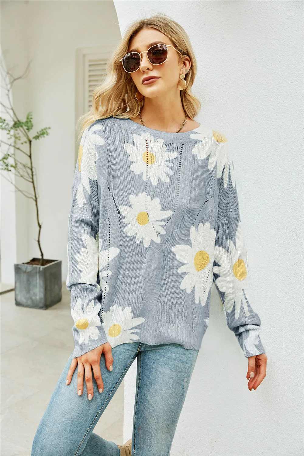 Pullover Graceful Autumn Women Printed Loose Sweater