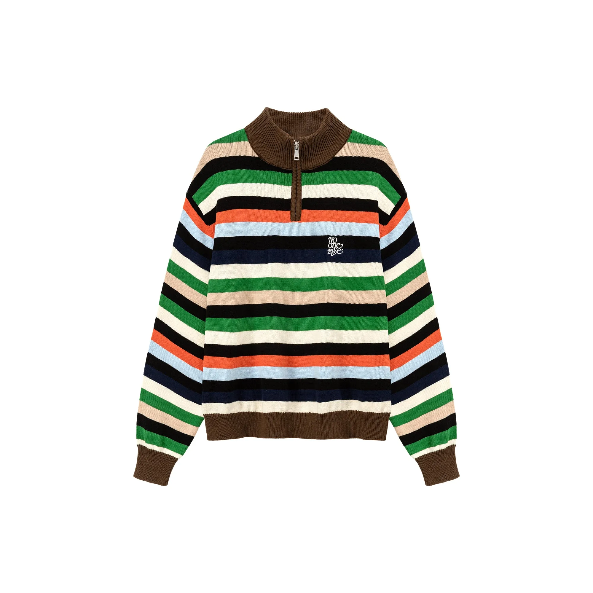 Rainbow Striped Loose Knit Half Zip Sweater