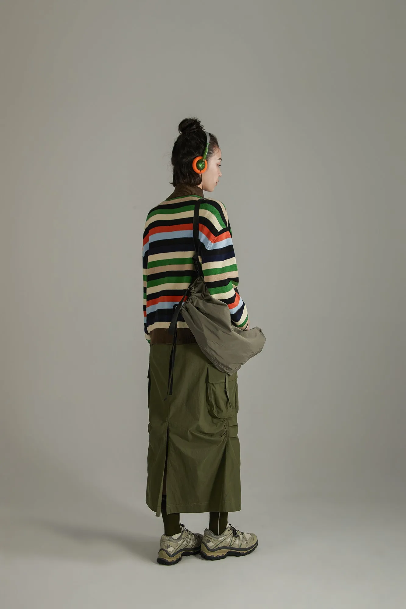 Rainbow Striped Loose Knit Half Zip Sweater