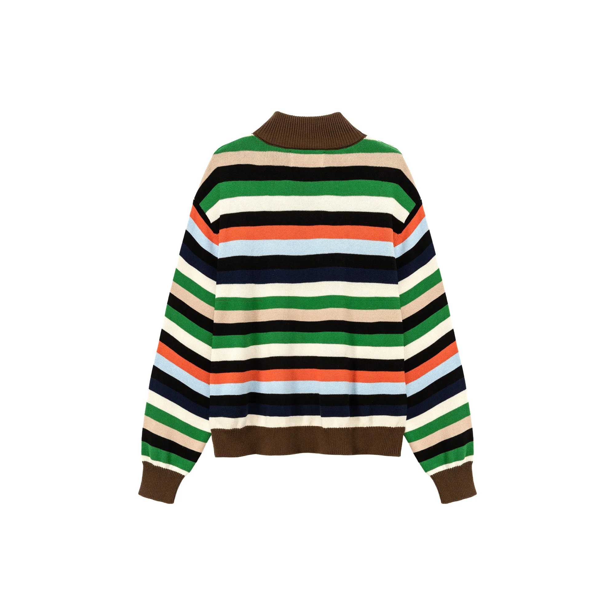 Rainbow Striped Loose Knit Half Zip Sweater