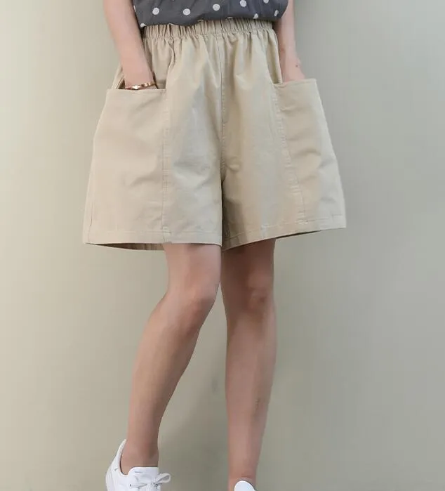 Red Cotton Linen Summer Women Shorts