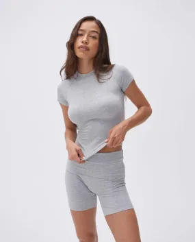 Rib Fold Over Crop Shorts - Grey Melange