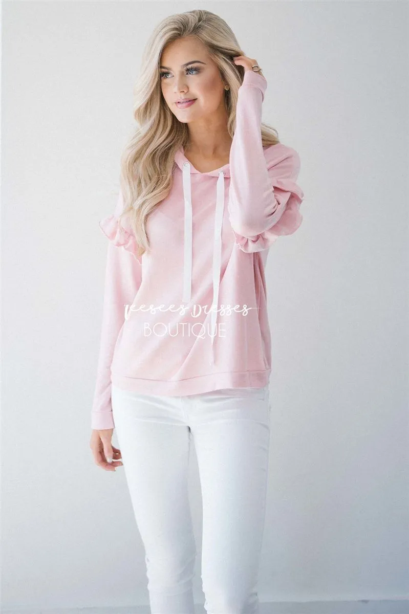 Ruffle Detail Long Sleeve Hoodie