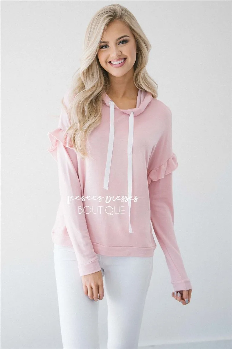 Ruffle Detail Long Sleeve Hoodie