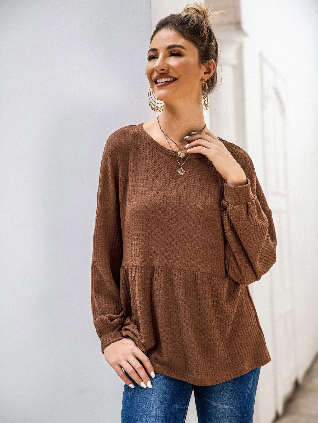 Ruffle Hem Drop Shoulder Jumper