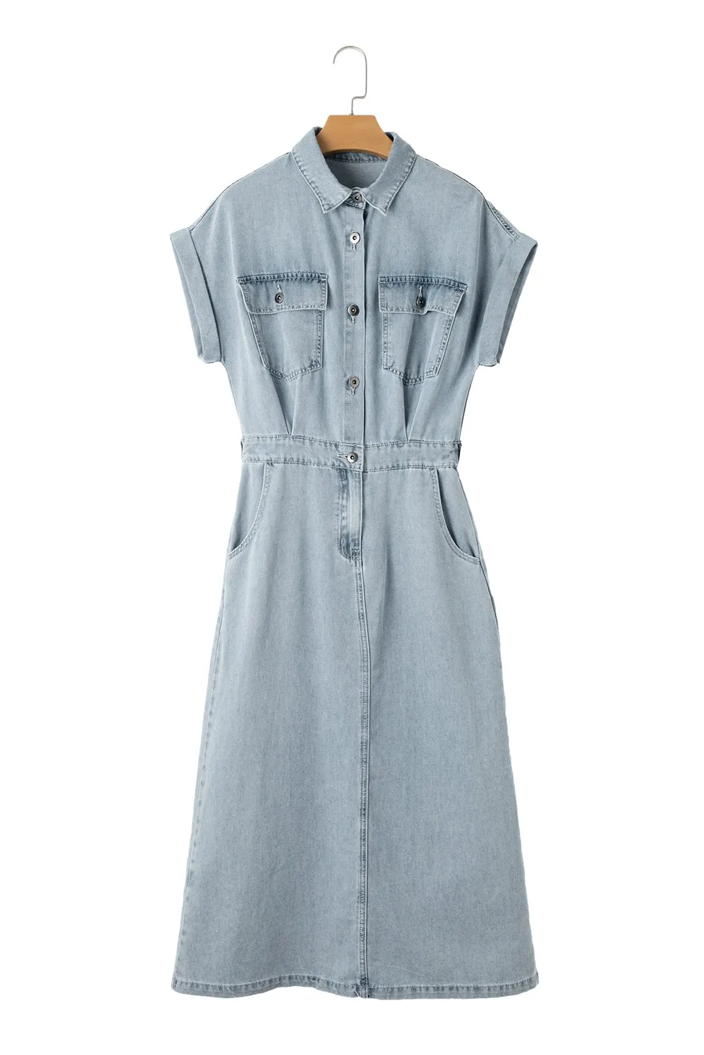 Short Batwing Slit Denim Dress