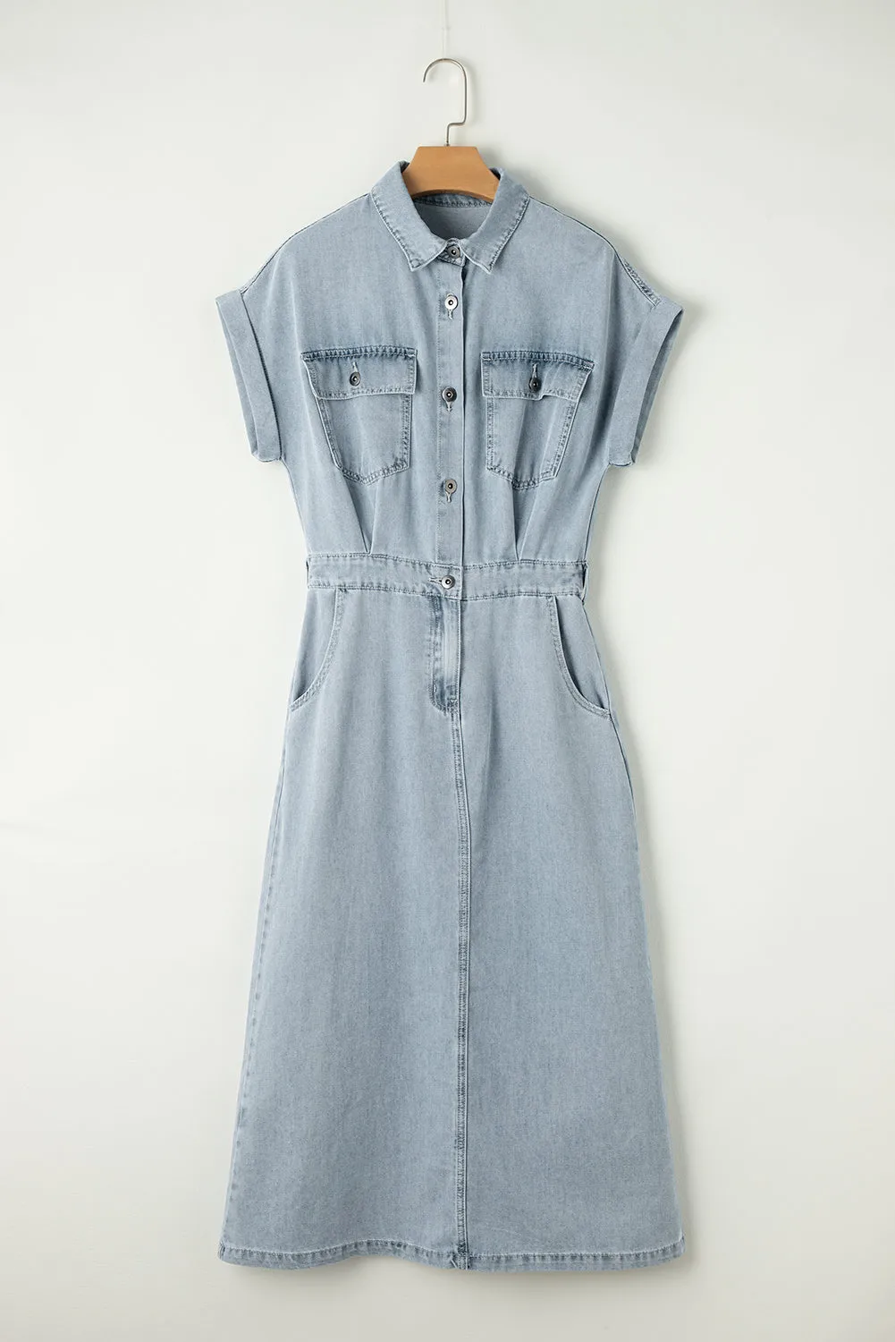 Short Batwing Slit Denim Dress