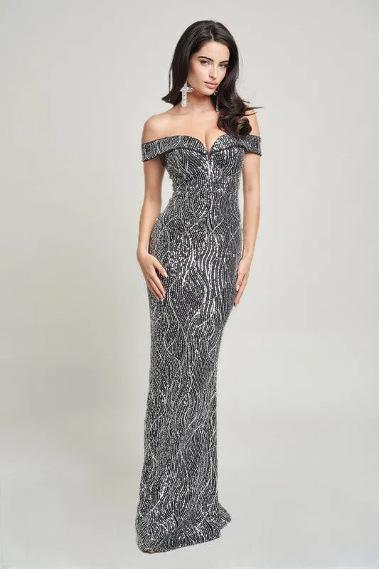 Silver Sirene Sequins Maxi Dress