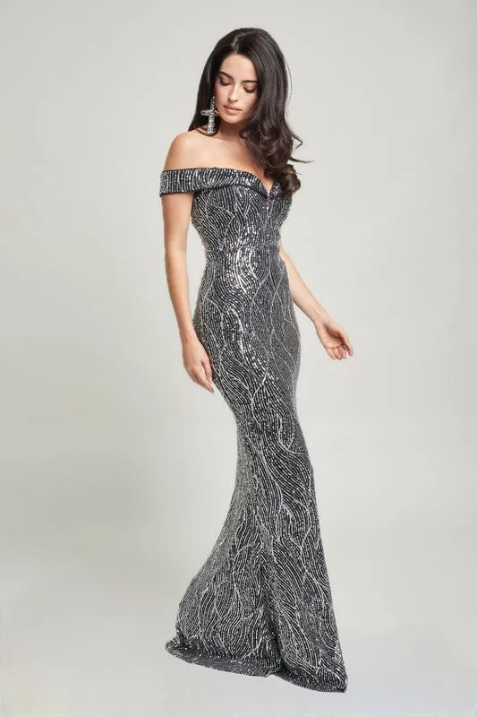 Silver Sirene Sequins Maxi Dress