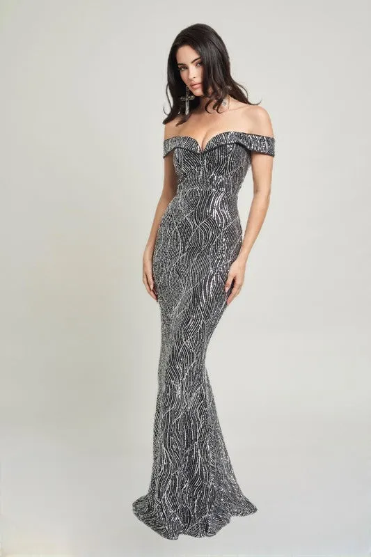 Silver Sirene Sequins Maxi Dress