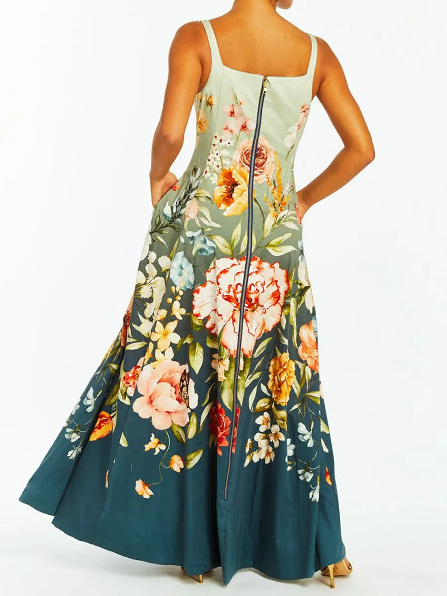 Sleeveless Printed Reversible Gown Dress