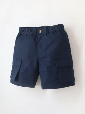 Smart Casual Cotton Navy Blue Knee Length Button Closure with Pockets Shorts For Boys