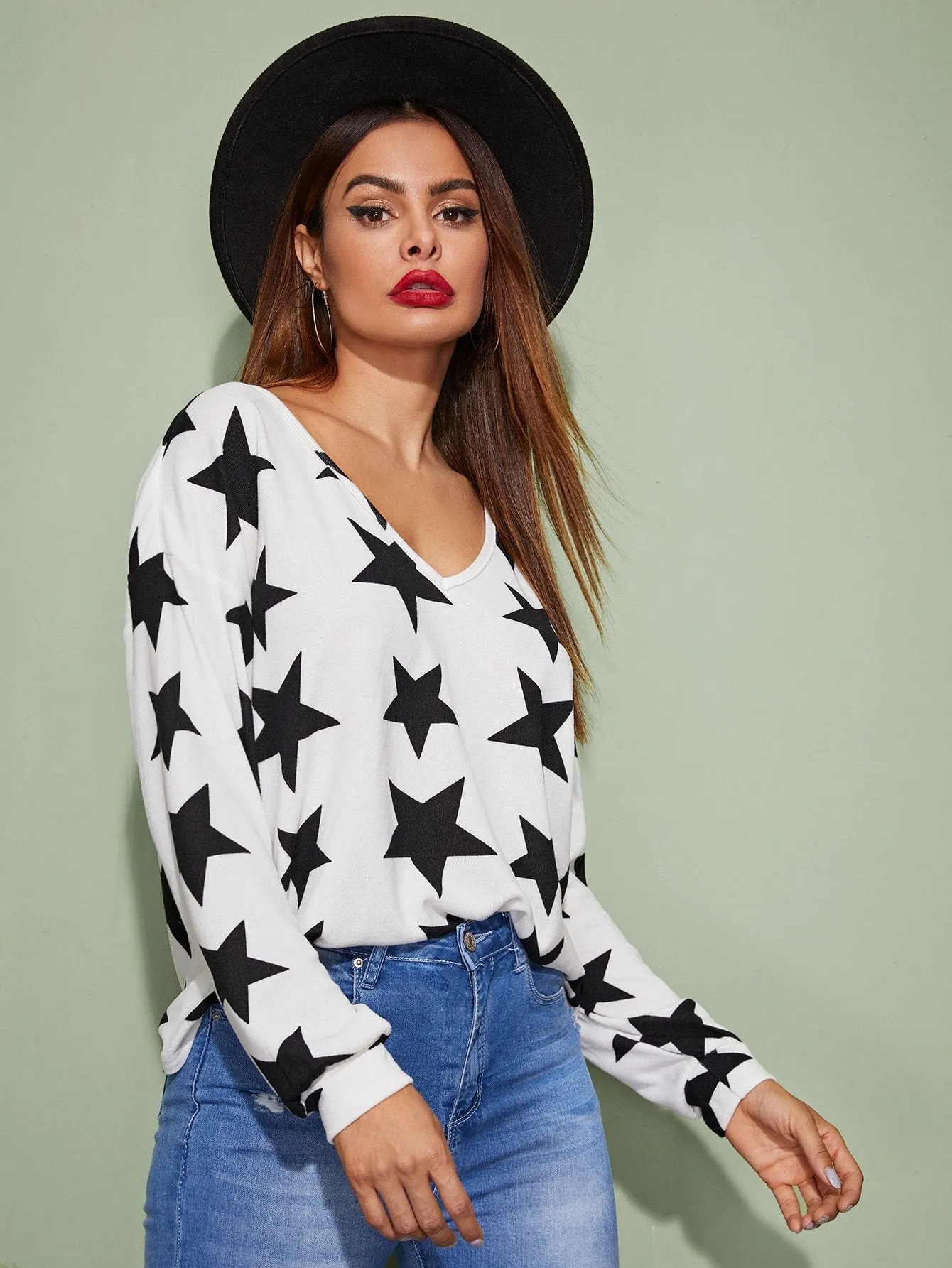 Star Pattern Drop Shoulder Tee