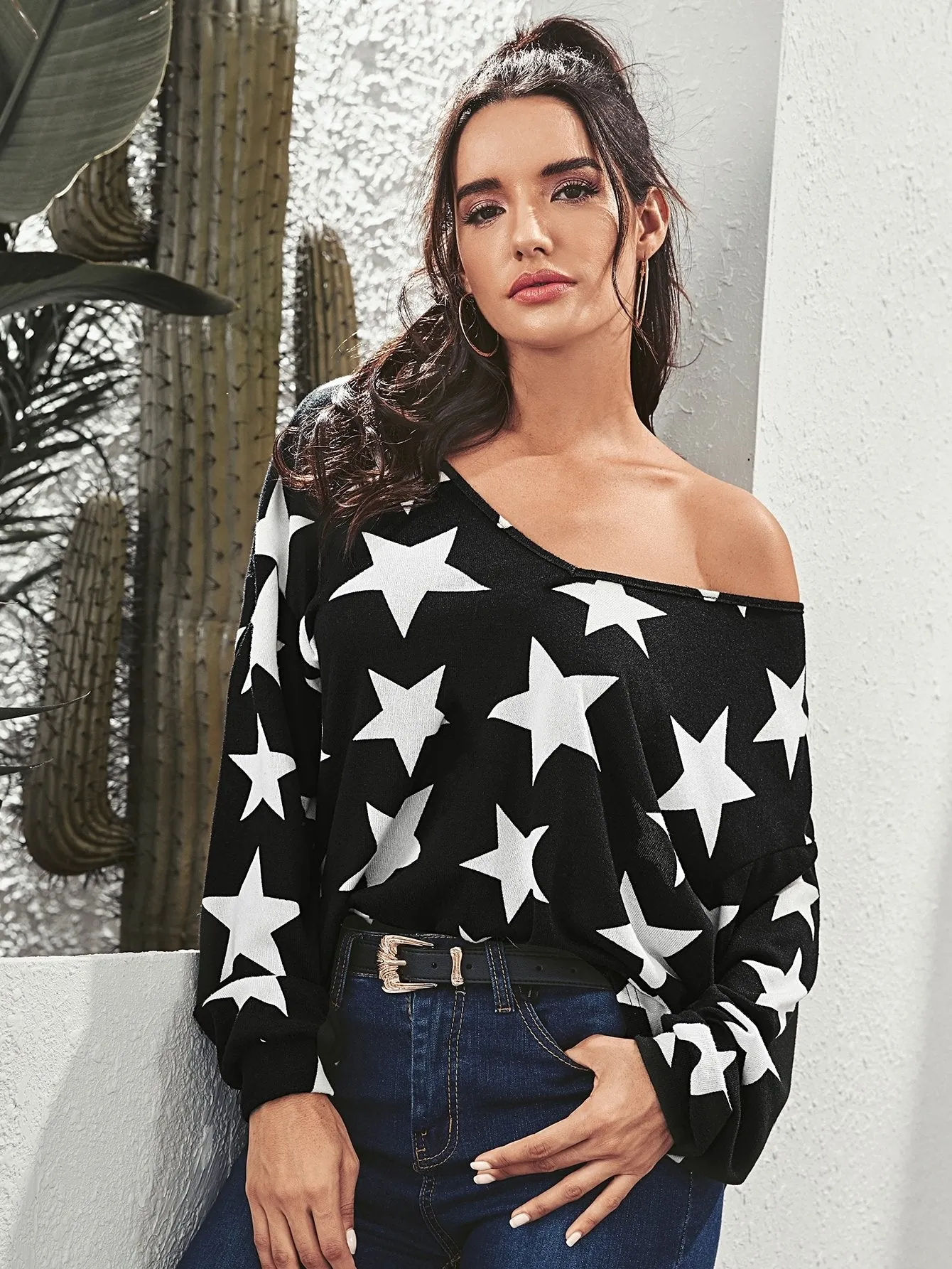 Star Pattern Drop Shoulder Tee