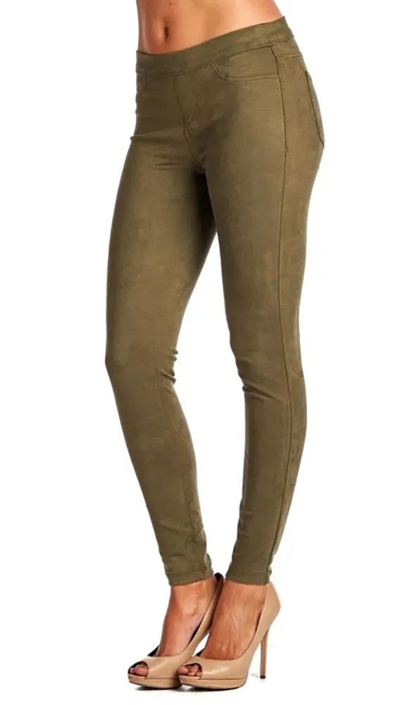 Suede Skinny Pants Legging Olive