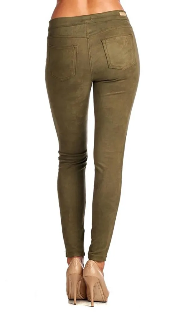 Suede Skinny Pants Legging Olive