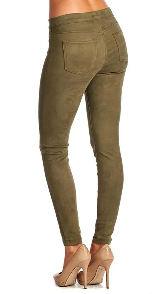 Suede Skinny Pants Legging Olive