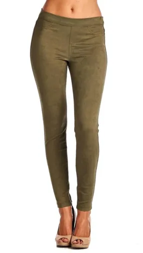 Suede Skinny Pants Legging Olive