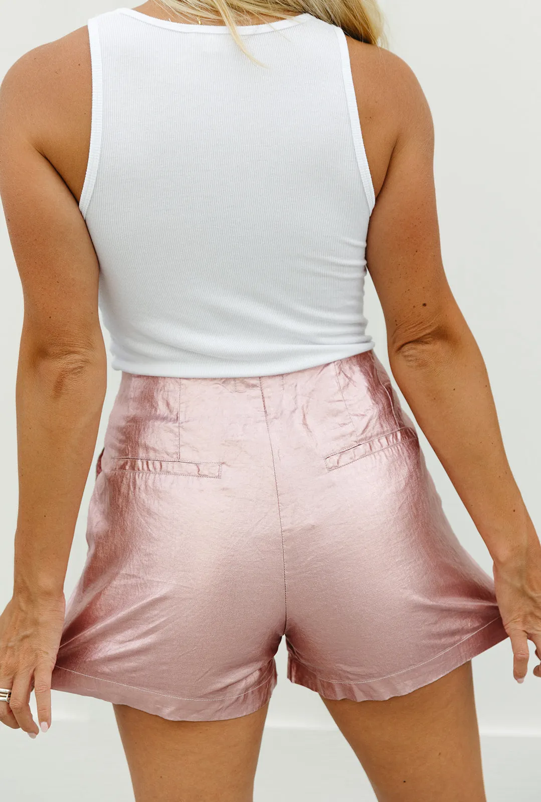 Sunset Metallic Linen Shorts - Pink/Lime