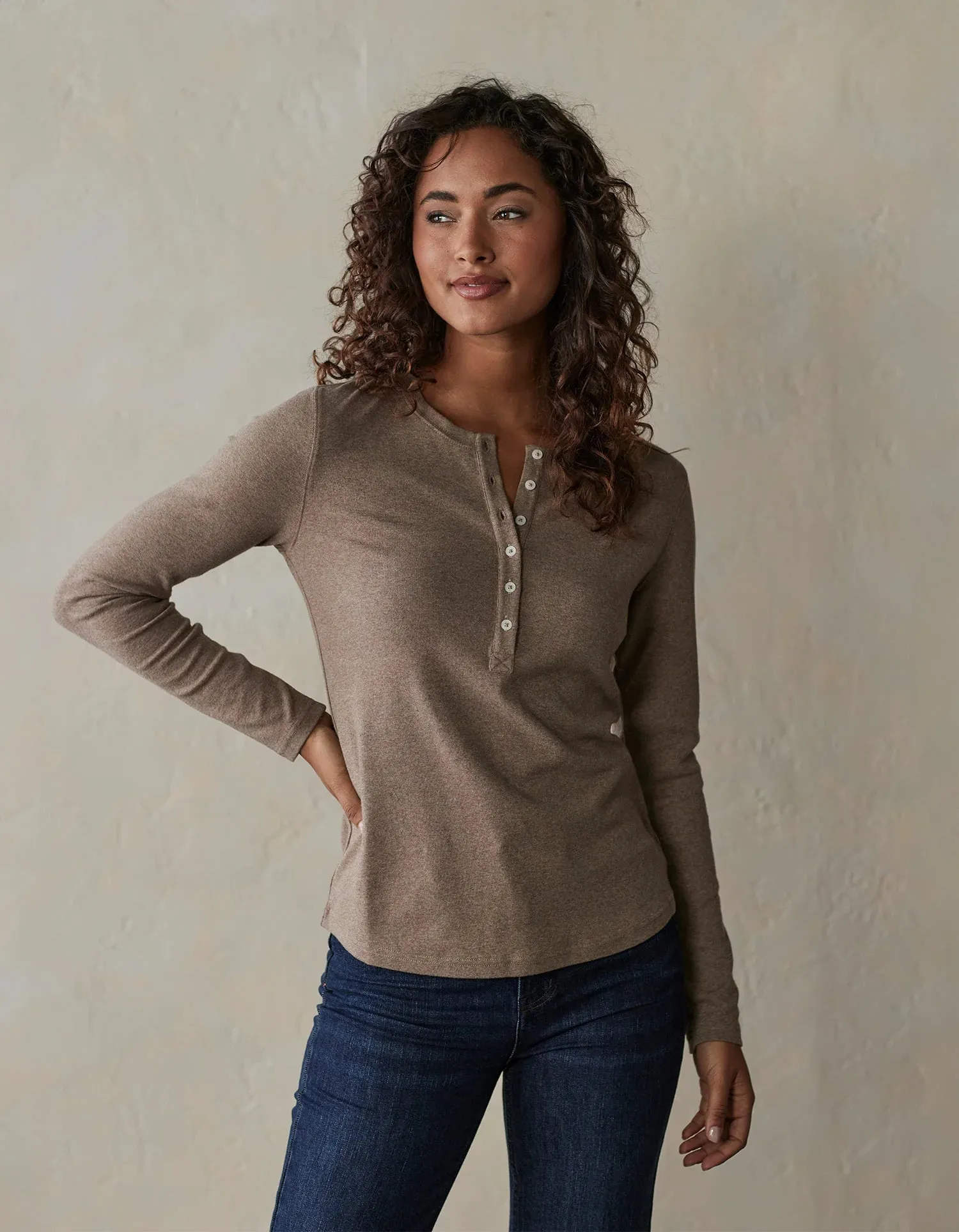 The Normal Brand Women's Puremeso LS Henley, Taupe