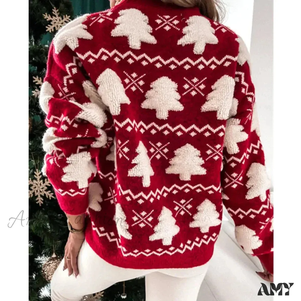 Turtle Collar Towel Embroidered Long Sleeve Pullover Christmas Sweater for Autumn/Winter