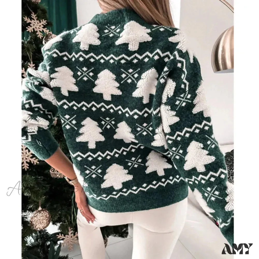 Turtle Collar Towel Embroidered Long Sleeve Pullover Christmas Sweater for Autumn/Winter