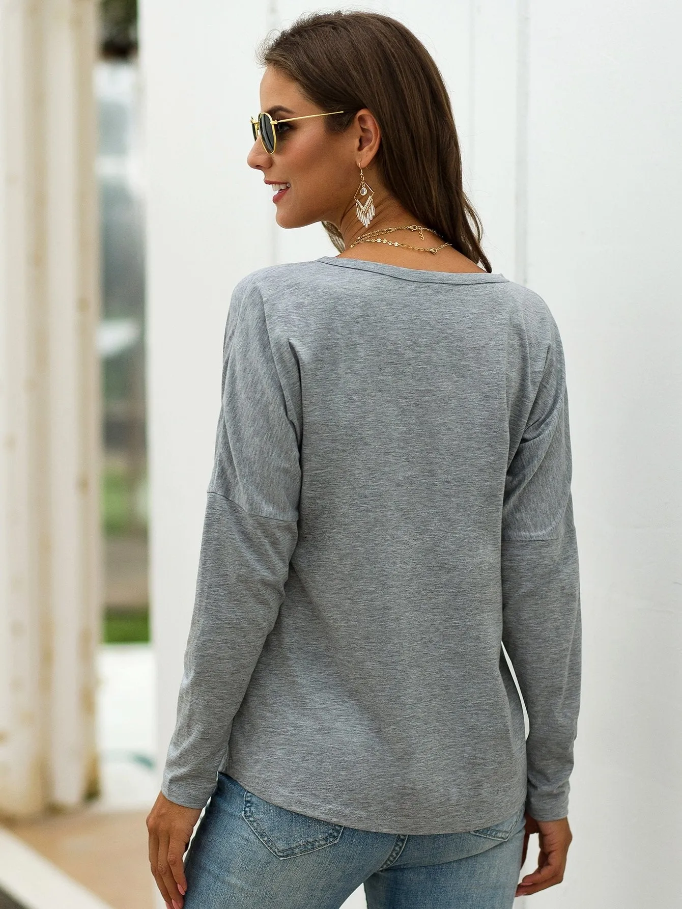 V-neck Button Front Smock Tee