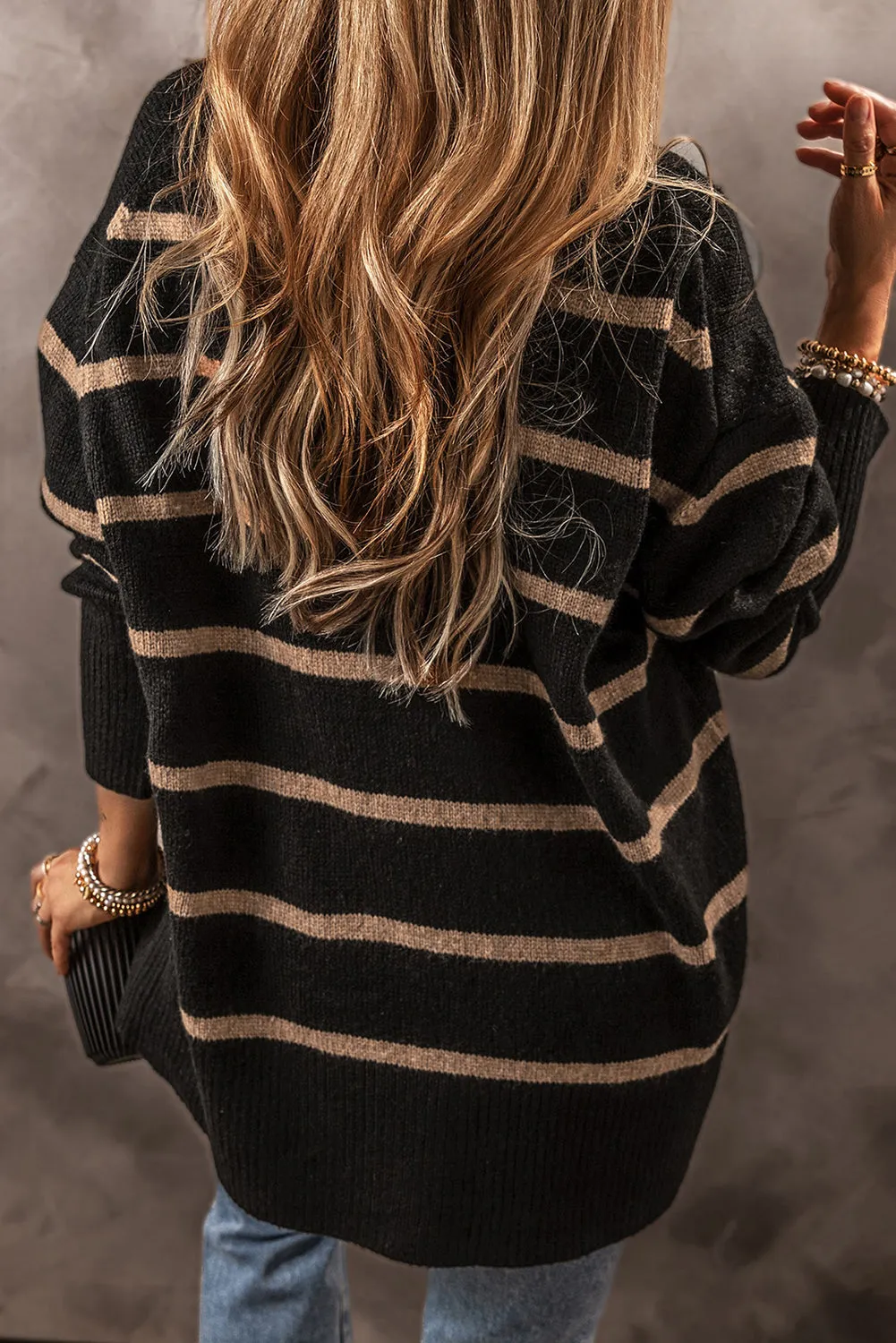 V Neck Drop Shoulder Loose Cardigan