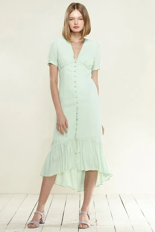 V-Neck Mermaid Button Down Maxi Dress