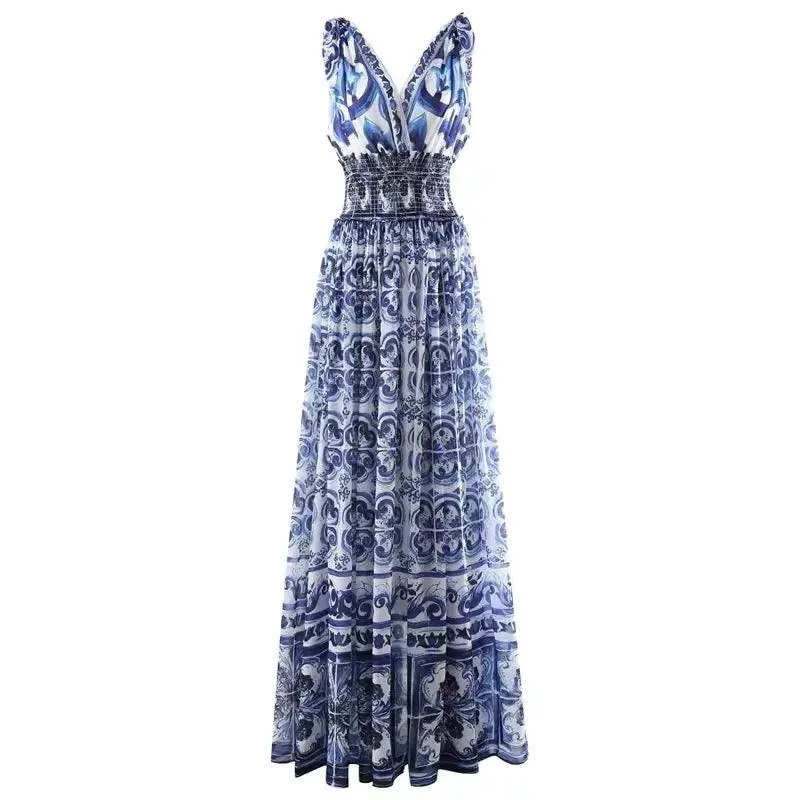 Wester Porcelain Print Maxi Dress