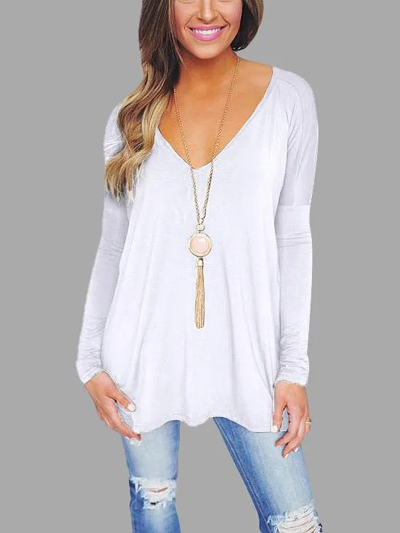 Wholesale Causal V-Neck Long Sleeves T-shirt