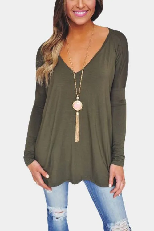 Wholesale Causal V-Neck Long Sleeves T-shirt