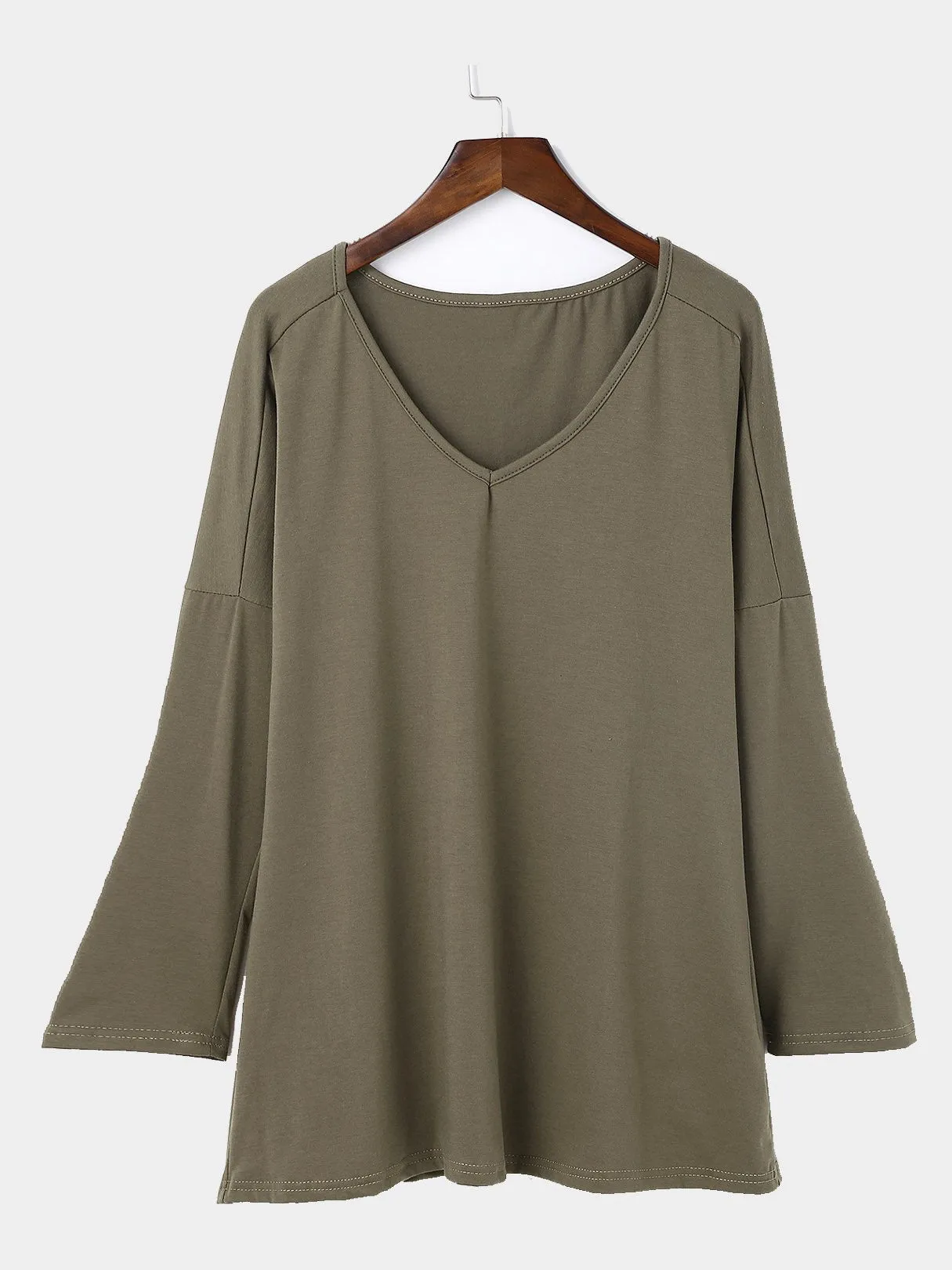 Wholesale Causal V-Neck Long Sleeves T-shirt