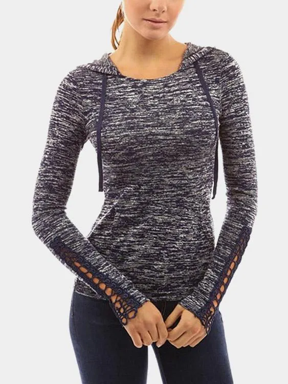 Wholesale Pullover Hooded Lace-Up Long Sleeve Navy T-Shirts