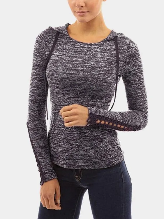 Wholesale Pullover Hooded Lace-Up Long Sleeve Navy T-Shirts